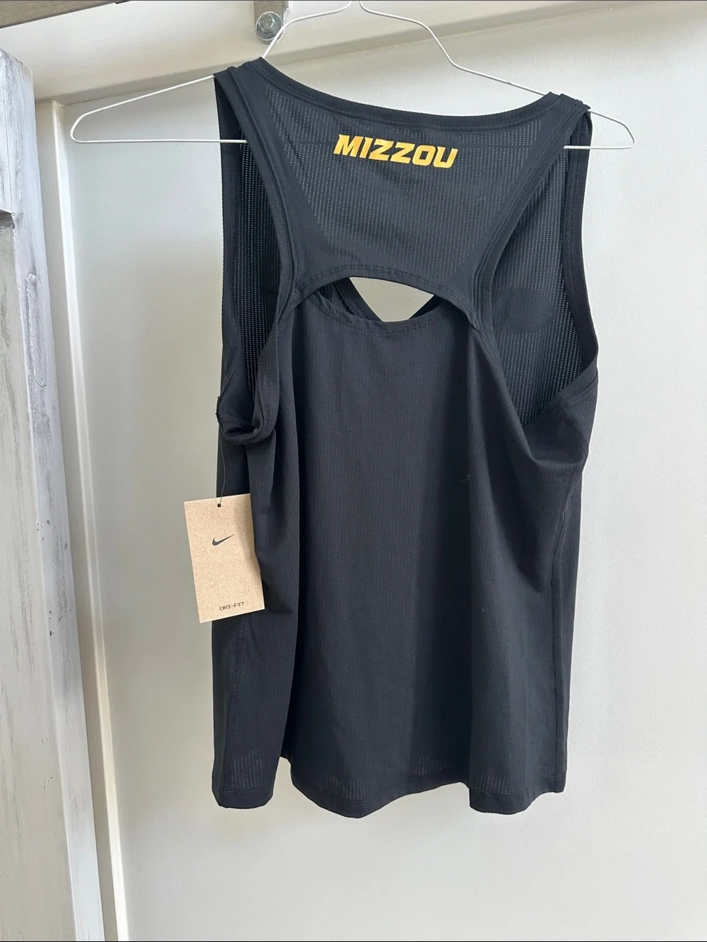 Nike Black Dri-FIT V-Neck Tank with Yellow & White Mizzou Tigers Logo